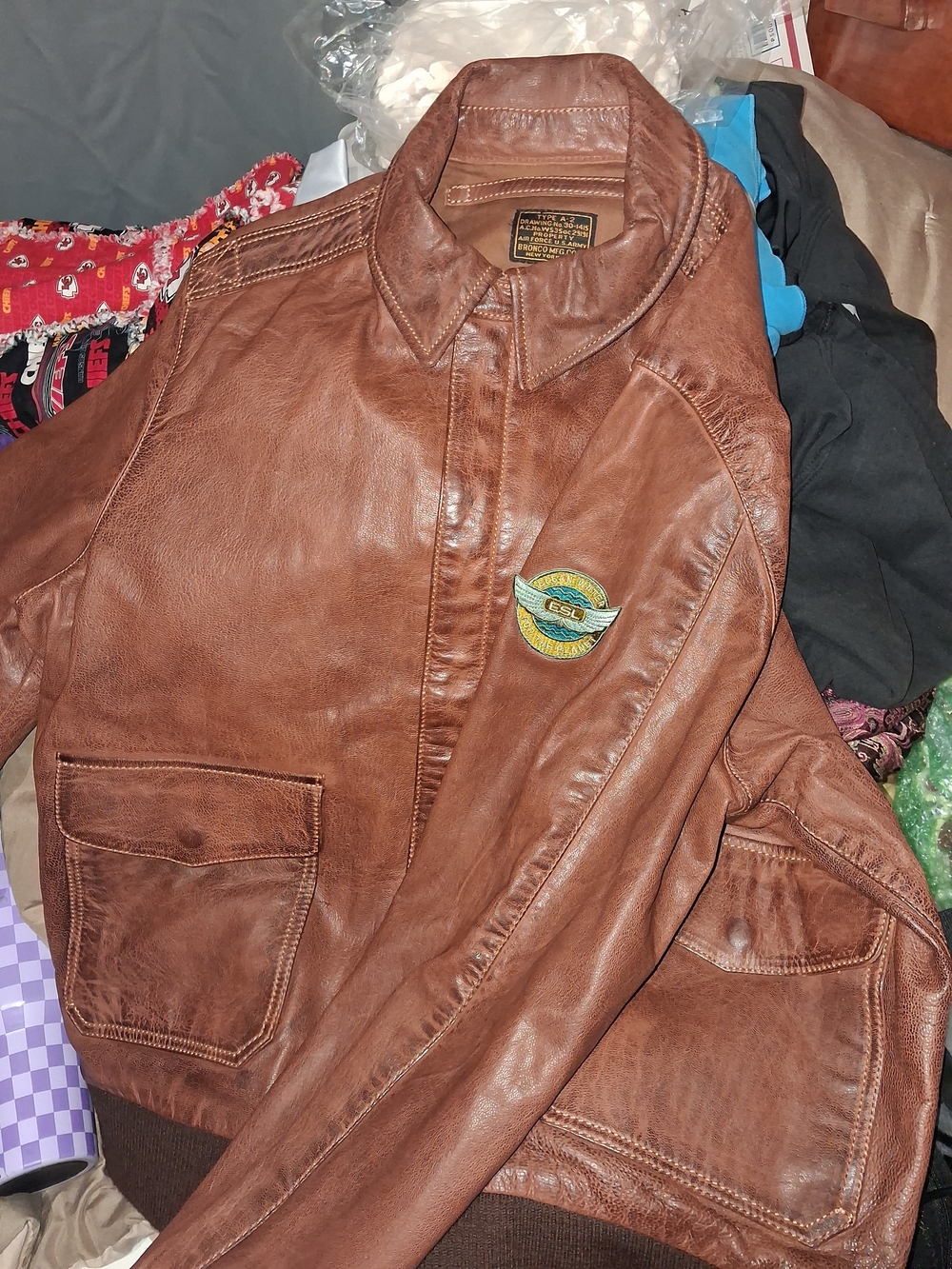 Bronco A-2 Style Men's Military Leather Jacket - Brown - Picture 2 of 9